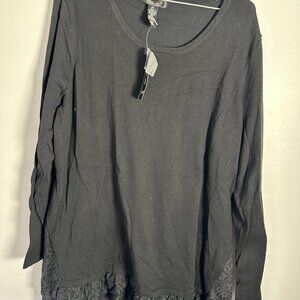NWT New Womens Style & Co Black Shirt Top Blouse 2X 2 X Lace Trim Long Sleeve